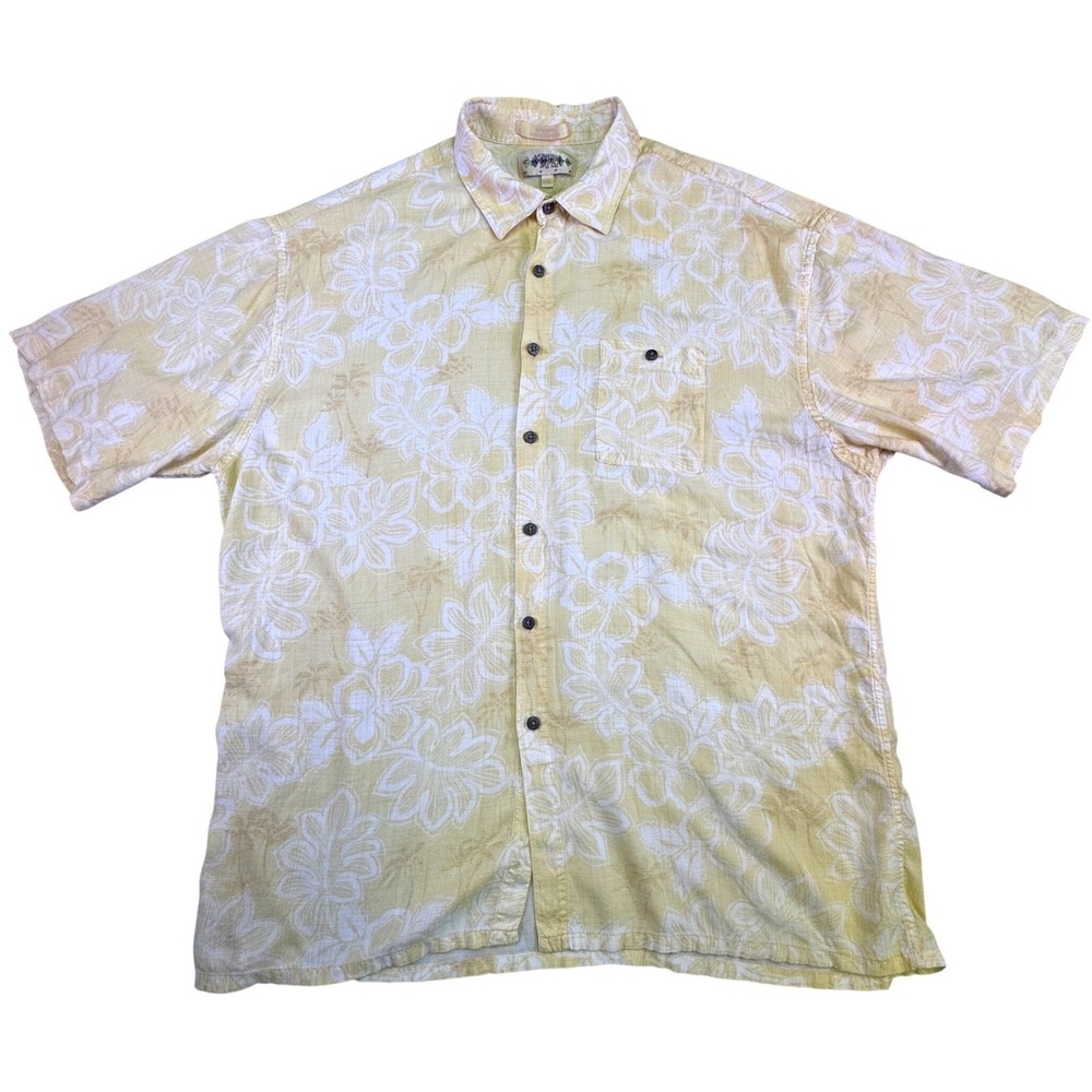 Canyon Ridge Mens XXL Yellow White Tropical Hibiscus Floral Button Down Shirt